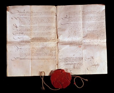 Tratado de Cateau Cambresis entre Enrique II (1519-1589) y Felipe II de España el 3/04/1559. Francia devuelve sus territorios italianos a España. Este tratado puso fin a las guerras italianas. París, Archivos Nacionales de Anonymous Anonymous