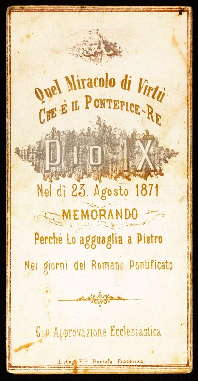 Homenaje al Papa Pío IX Imagen piadosa. Siglo XIX. Colección privada de Anonymous Anonymous
