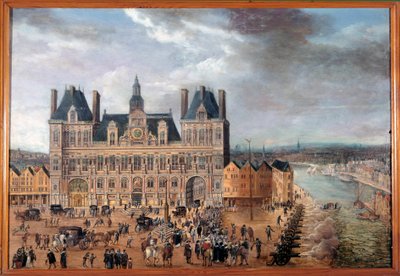 Vista de la Place de Greve y el Ayuntamiento de París durante una fiesta pública alrededor de 1640 de Anonymous Anonymous