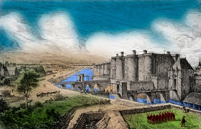 Vista de la Bastilla con sus murallas bajo el reinado del rey Carlos V el Sabio (1338-1380) de Anonymous Anonymous