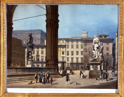 Vista de la Loggia dei Lanzi (1576-1582) en la Piazza della Signoria en Florencia. Pintura anónima del siglo XIX de Anonymous Anonymous