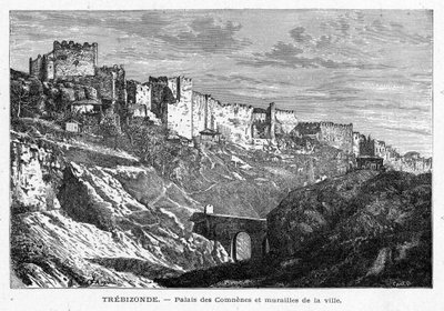 Vista del Palais des Comes y las murallas de la ciudad de Trebizonda (Turquía). Grabado en “Les Missions Catholiques au XIXeme Siecle” de Louis-Eugene Louvet. Colección privada. de Anonymous Anonymous