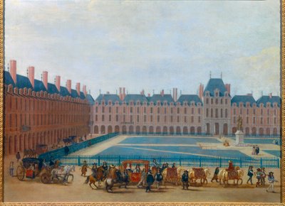 Vista de la Place Royale alrededor de 1660, paso del carruaje del Rey Luis XIV La actual Place des Vosges en París de Anonymous Anonymous