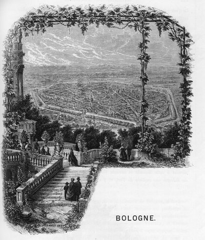 Vista de la ciudad de Bolonia, Italia. Grabado de 1859 en “las galerías de Europa - Italia” de Armengaud. Colección privada. de Anonymous Anonymous