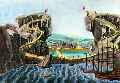 Vista de la isla de Santa Helena tomada cerca del Fuerte San James Grabado del siglo XIX. Colección privada de Anonymous Anonymous