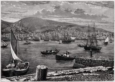 Vista de la isla de Syra en Grecia. Grabado en “Les Missions Catholiques au XIXeme Siecle” de Louis-Eugene Louvet. Colección privada. de Anonymous Anonymous