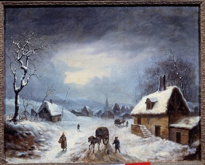 Paisaje de invierno. Un carruaje en un camino cubierto de nieve. Pintura anónima. Siglo XIX Colección privada de Anonymous Anonymous