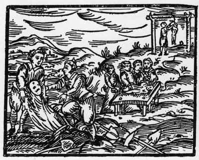 Brujas disuadiendo a los muertos en un cementerio - “Compendium Maleficarum”, trata sobre brujas, su maldad y sus sortilegios por Francesco Maria Guazzo (1608) - Colección privada de Anonymous Anonymous