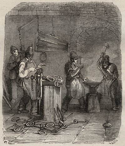 Fuerzas obreras en el Bagne de Rochefort en el siglo XIX. Grabado en “Histoire des bagnes depuis leur creación à nos jours” (1877) por Pierre Zaccone (1817-1895). Colección privada. de Anonymous Anonymous