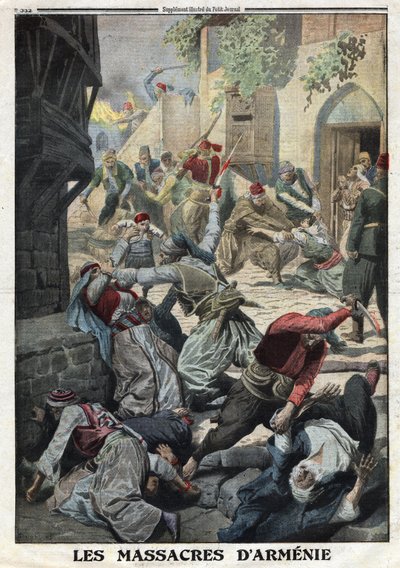 Primera Guerra Mundial, Genocidio Armenio, Destrucción de la población armenia por los turcos otomanos, Ilustración del periódico francés Le Petit Journal, 12 de diciembre de Anonymous Anonymous