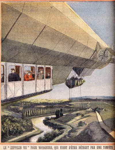 Zeppelin VII para viajeros que acaba de ser destruido por una tormenta. Grabado en “Le petit parisien” el 10/07/1910. Colección privada. de Anonymous Anonymous