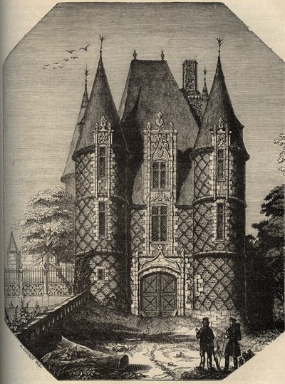 Castillo de Carrouges - El torreón - Orne Normandía - grabado en 