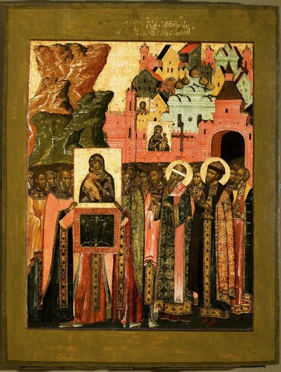 Llegada del Icono de Nuestra Señora de Vladimir a Moscú en 1395, mediados del siglo XVII de Anonymous Russian icon painter