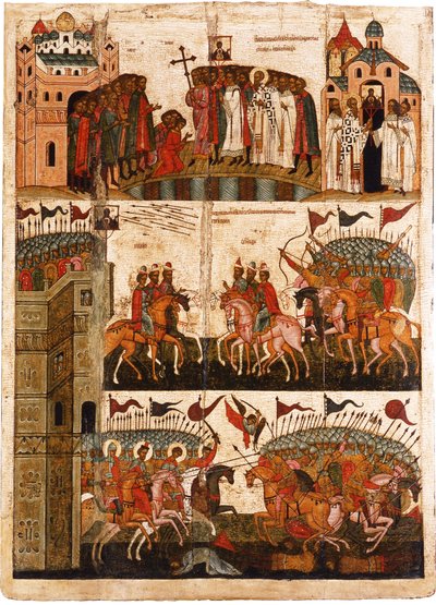 Batalla entre los novgorodianos y los suzdalianos, mediados del siglo XV de Anonymous Russian icon painter