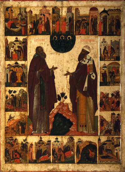San Cirilo del Lago Blanco y San Cirilo de Alejandría, segunda mitad del siglo XVI de Anonymous Russian icon painter