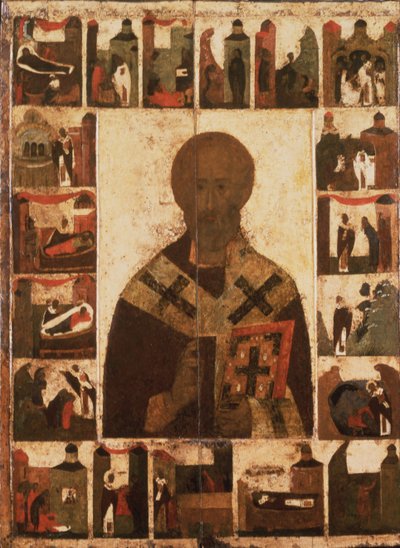 San Nicolás con escenas de su vida, siglo XIV de Anonymous Russian icon painter