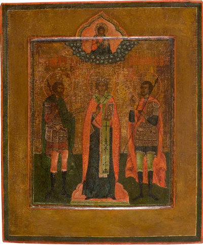 Santos Menas, Nikita de Novgorod y Juan el Guerrero de Anonymous Russian icon painter
