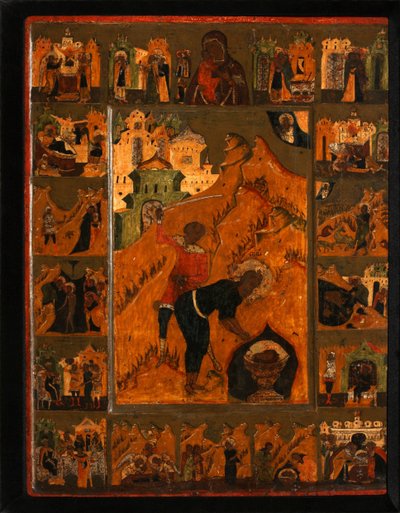 La Decapitación de San Juan Bautista con la Madre de Dios Feodorovskaya, Principios del siglo XVII de Anonymous Russian icon painter