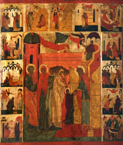 La entrada de la Santísima Theotokos en el templo, siglo XVI de Anonymous Russian icon painter