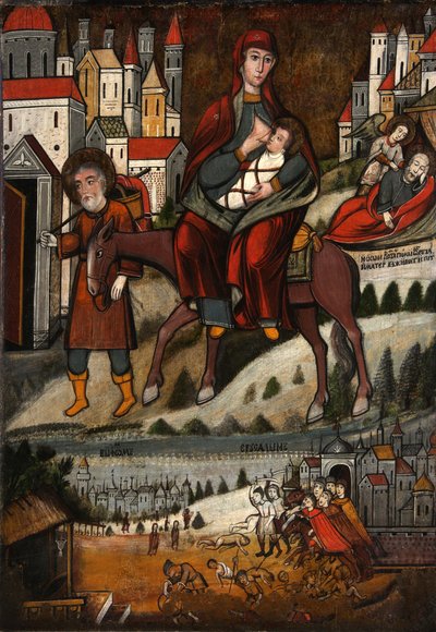La huida a Egipto, principios del siglo XVII de Anonymous Russian icon painter