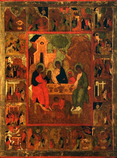 La Hospitalidad de Abraham Trinidad del Antiguo Testamento, Finales del siglo XVI de Anonymous Russian icon painter