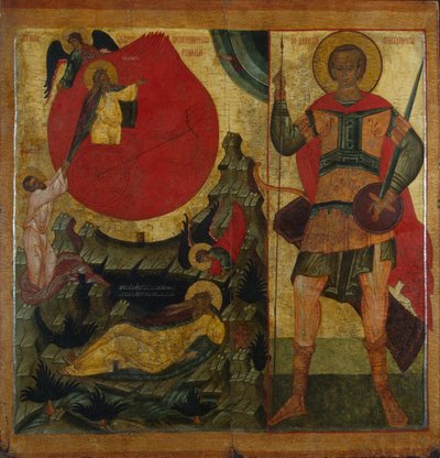 El profeta Elías y el carro de fuego. San Demetrio de Tesalónica, mediados del siglo XVI de Anonymous Russian icon painter