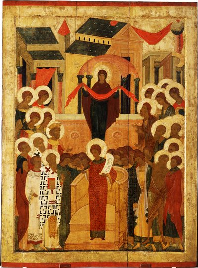 La Protección de la Madre de Dios Pokrov, Segunda Mitad del siglo XV de Anonymous Russian icon painter