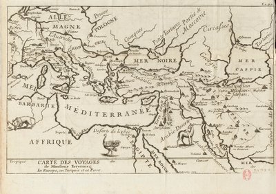 Mapa de los viajes de Tavernier en Europa, Persia, Turquía de Anonymous master.