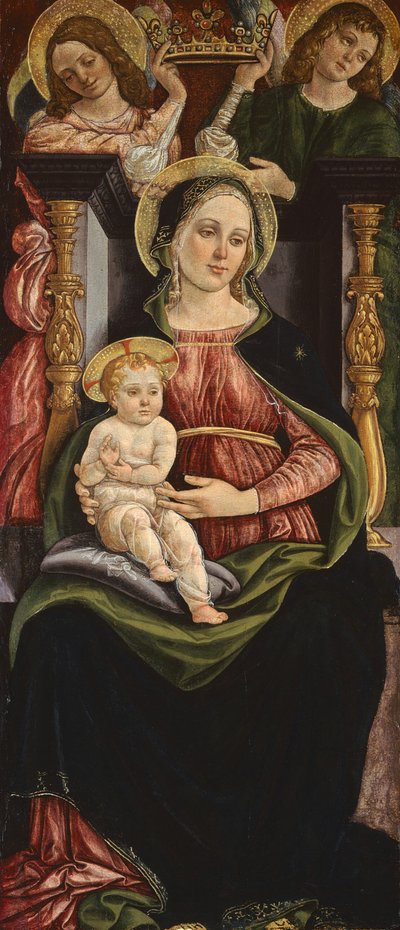 Virgen y Niño Entonizados con Dos Ángeles Sosteniendo una Corona de Ansano Ciampanti