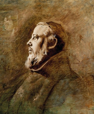 Retrato de busto de un monje de perfil de Anselm Feuerbach