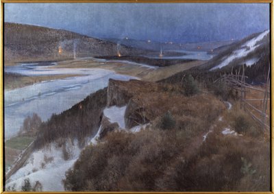 Nuit de Walpurgis a Bergslagen - Noche de Walpurgis en Bergslagen, Grangaerde en Dalarna, por Schultzberg, Anshelm Leonard (1862-1945). Óleo sobre lienzo de Anshelm Schultzberg