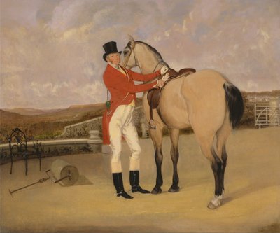 James Taylor Wray de la caza de Bedale con su cazador dun de Anson Ambrose Martin