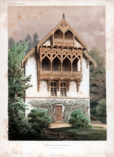 Gable en un edificio residencial, Schonhausen, cerca de Berlín, Alemania, c1850 de Anst von W Loeillot