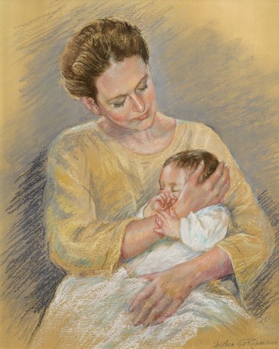 Vanessa Macdonald-Haig con su nieto Toby, 2000 (pastel) de Anthea Durose