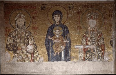 La Virgen sentada entre Juan II Komnenos y su esposa Irene de Hungría (mosaico, siglo VI) de Anthemius of and Miletus Isidore of Tralles
