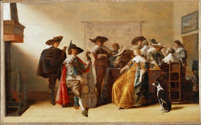 Escena de sociedad (pintura sobre madera de roble) de Anthonie (1601-73) Palamedesz