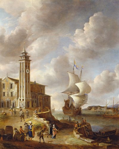 La torre del empacador de arenques, Ámsterdam, con figuras de Anthonie Beerstraten