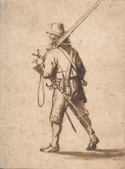 Un mosquetero caminando, visto desde atrás, siglo XVII de Anthonie Palamedesz