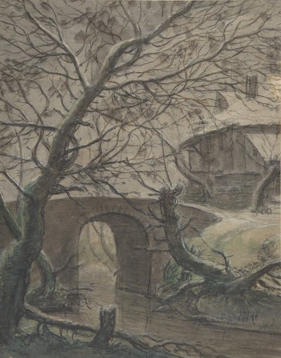 Una casa cerca de un puente de Anthonie Waterloo