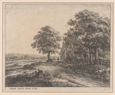 Un gran árbol de tilo frente a una posada de Anthonie Waterloo