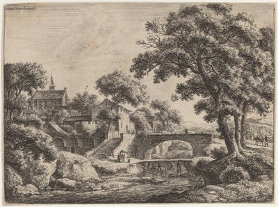 Un puente de madera y uno de piedra de Anthonie Waterloo