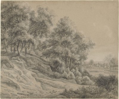 Árboles en un paisaje de colinas de Anthonie Waterloo