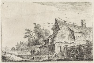 Vista del pueblo con un molino de agua Paisajes con edificios (título de la serie) de Anthonie Waterloo