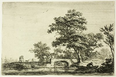 Cuatro hombres en un puente de piedra de Anthonie Waterloo