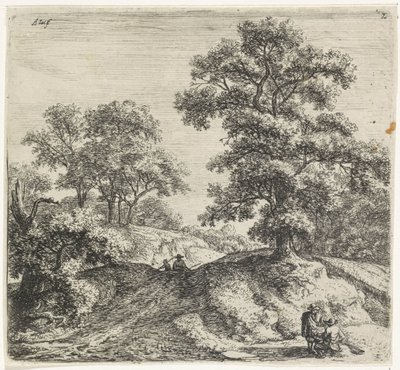 Roble grande al lado de un camino Vistas al bosque, serie B (título de la serie) de Anthonie Waterloo