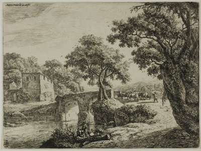 Manada cerca de un puente de piedra de Anthonie Waterloo