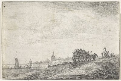 Costa de carruajes tirados por caballos Paisajes con edificios (título de la serie) de Anthonie Waterloo