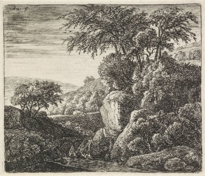 Paisaje con una pequeña cascada Paisajes rocosos (título de la serie) de Anthonie Waterloo