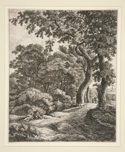 Los dos viajeros descansando en el bosque. de Anthonie Waterloo