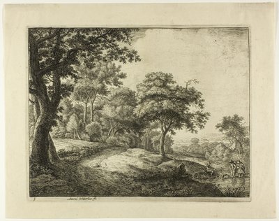 Hombre y mujer cruzando el arroyo de Anthonie Waterloo
